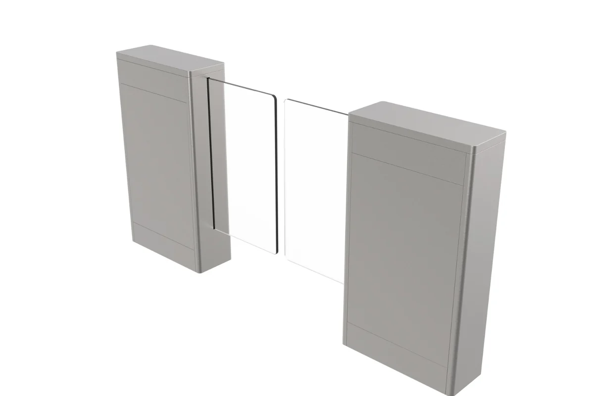 Corsia di accesso in acciaio inox con ante dritte in vetro