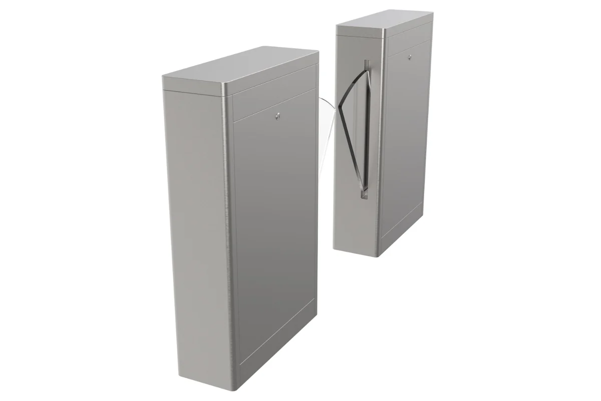 Corsia di accesso in acciaio inox con porta a battente in vetro