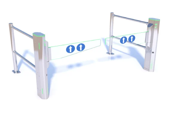 Varco intelligente doppio in finitura cromata con ringhiere e bracci LED